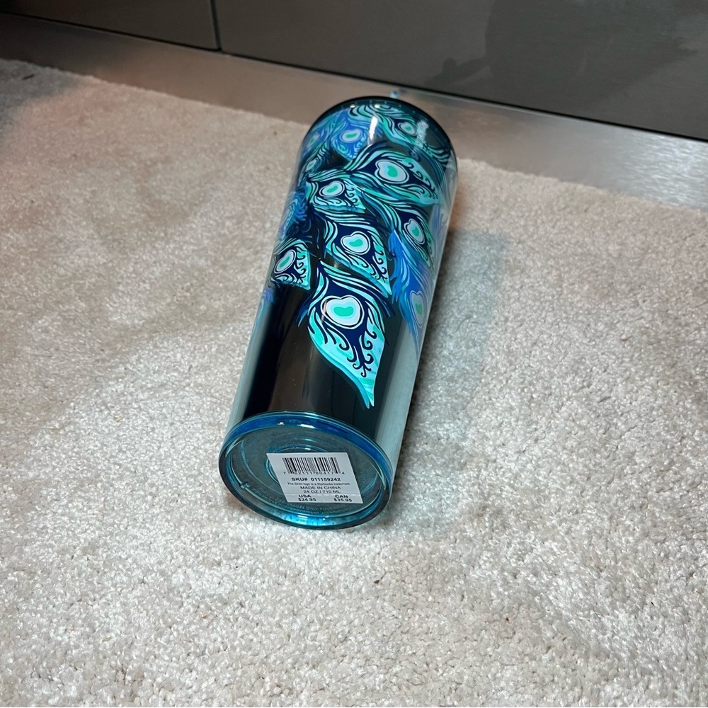 Starbucks holiday Winter 2024 peacock Cold Tumbler Cup 24 oz venti straw & cover - Picture 13 of 14